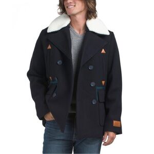 Navy Sherpa Collar Peacoat